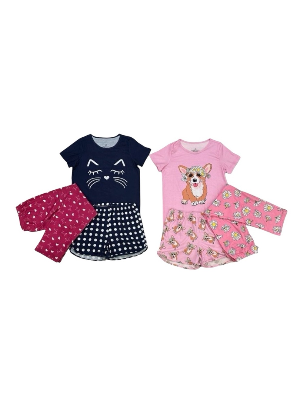 Girls 6Pc Pajama Set Size 8/9 New Cotton Corgi Dog & Cat Shorts Pants Sleepwear⁠